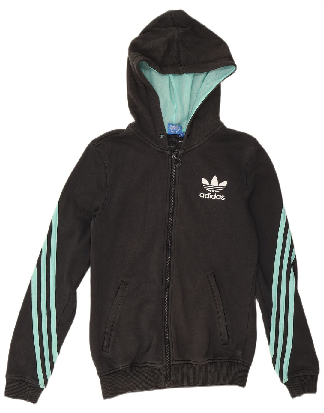 Maglione con cappuccio e zip da donna ADIDAS UK 10 piccolo cotone nero