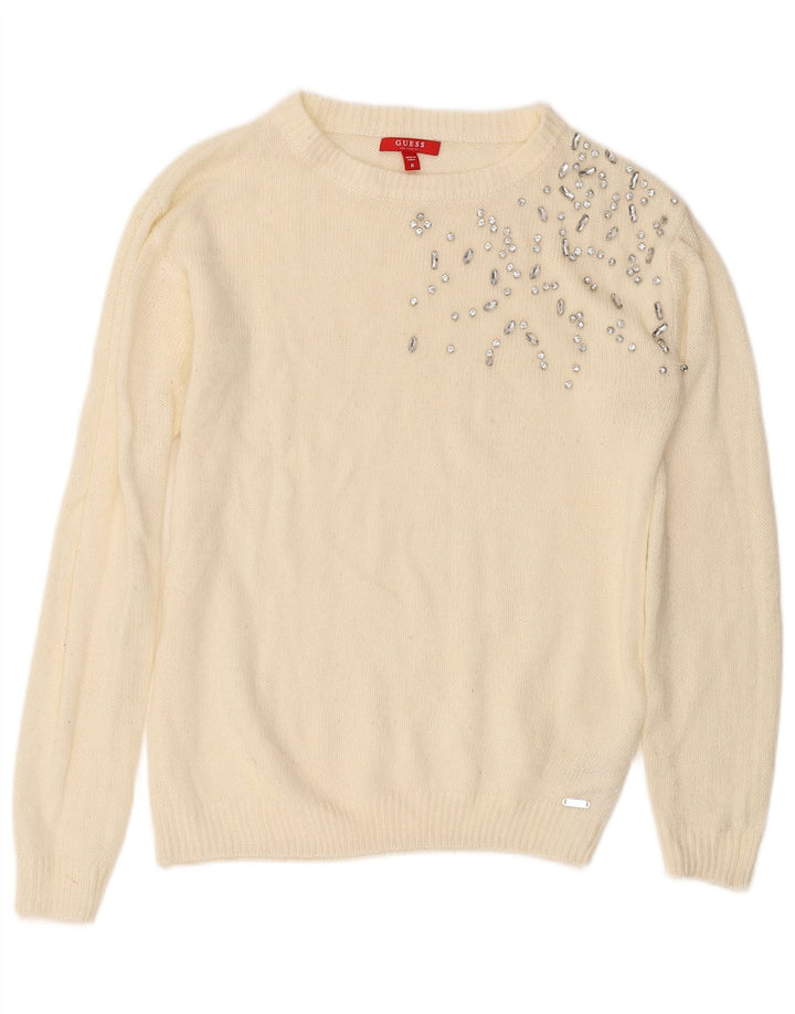 Maglione maglione da donna con scollo a barca Guess UK 14 acrilico bianco medio