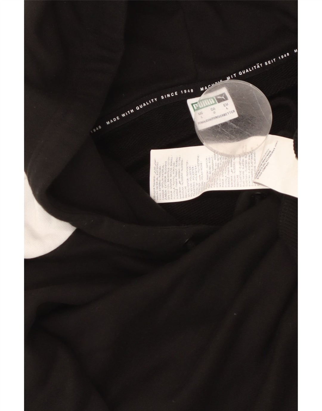 PUMA Maglia corta oversize con cappuccio da donna UK 16 Large Black Colourblock