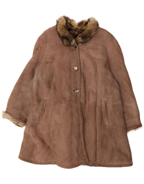Cappotto in shearling vintage da donna UK 18 XL Marrone