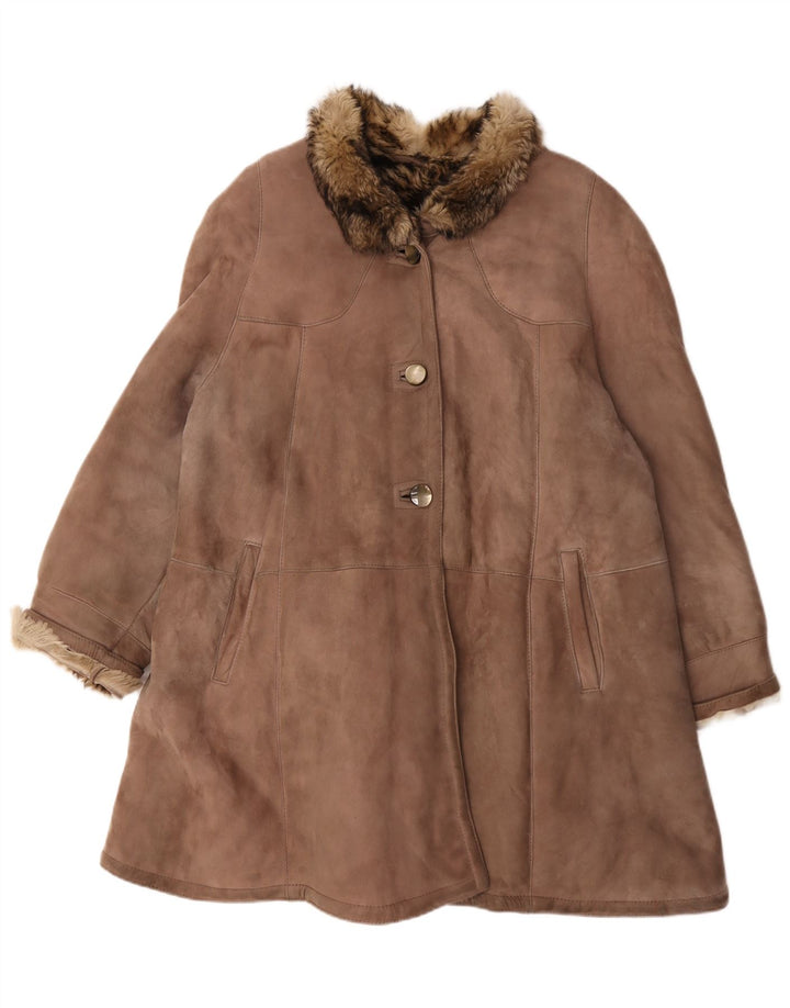 Cappotto in shearling vintage da donna UK 18 XL Marrone