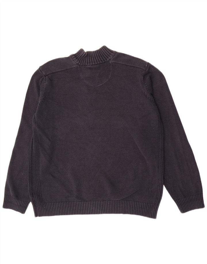 Marks & Spencer Maglione da uomo con collo a bottoni blu Harbour XL in cotone blu scuro