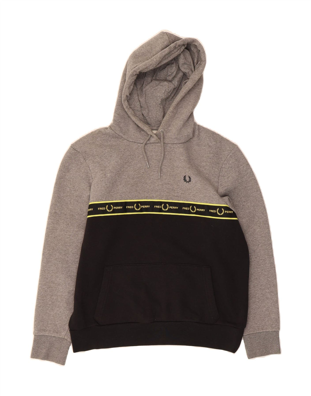 FRED PERRY Womens Oversized Hoodie Jumper UK 8 Small Grey Colourblock Vintage Fred Perry and Second-Hand Fred Perry from Messina Hembry 