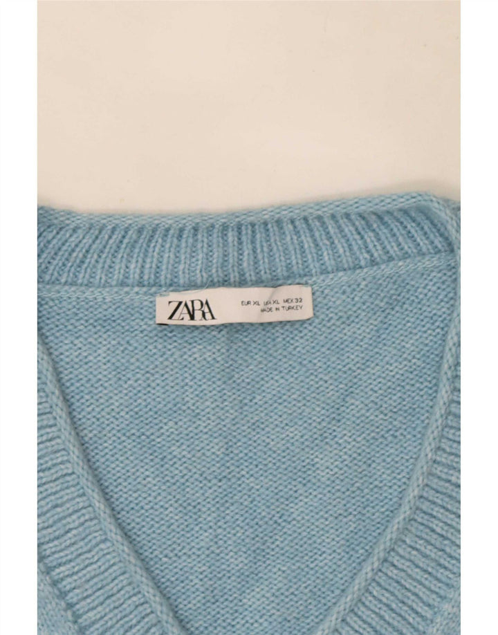 Maglione maglione oversize con scollo a V da donna Zara UK 18 XL Blu