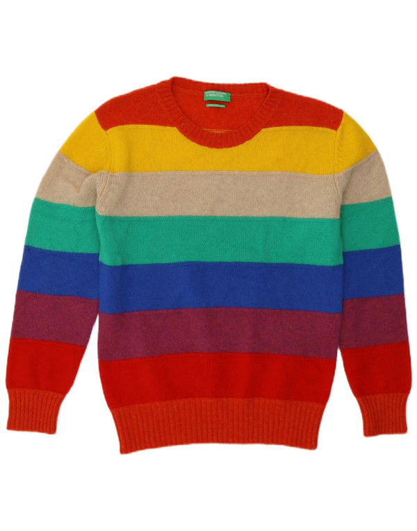 Maglione maglione girocollo da donna Benetton UK 14 medio a righe multicolore