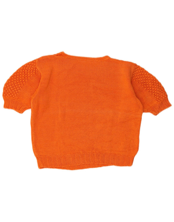Maglione maglione girocollo corto da donna vintage UK 14 arancione medio