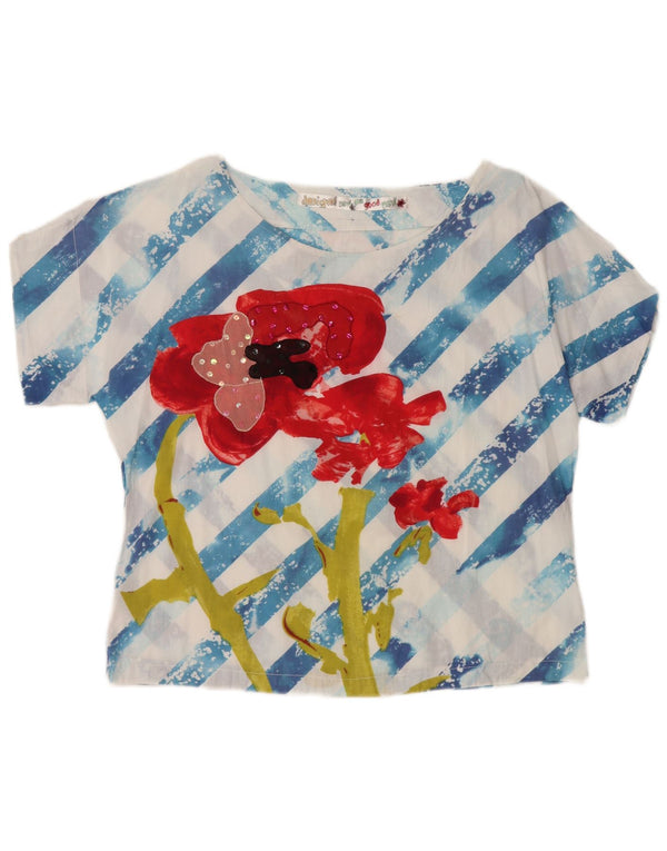 DESIGUAL Camicetta grafica da donna Top UK 14 Blu medio a righe