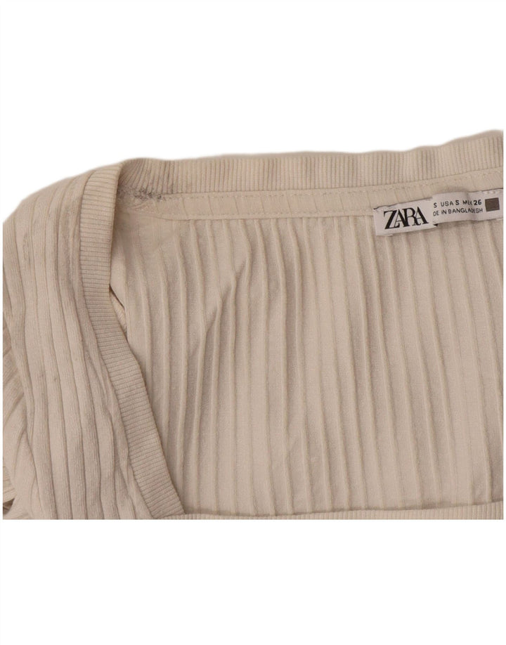 Top corto da donna Zara manica lunga UK 10 piccolo beige