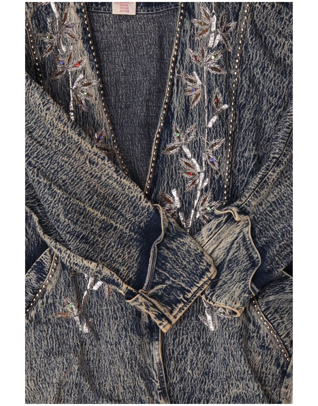 JAZZINO Giacca in denim oversize da donna con maniche a 3/4 UK 18 XL Blu floreale