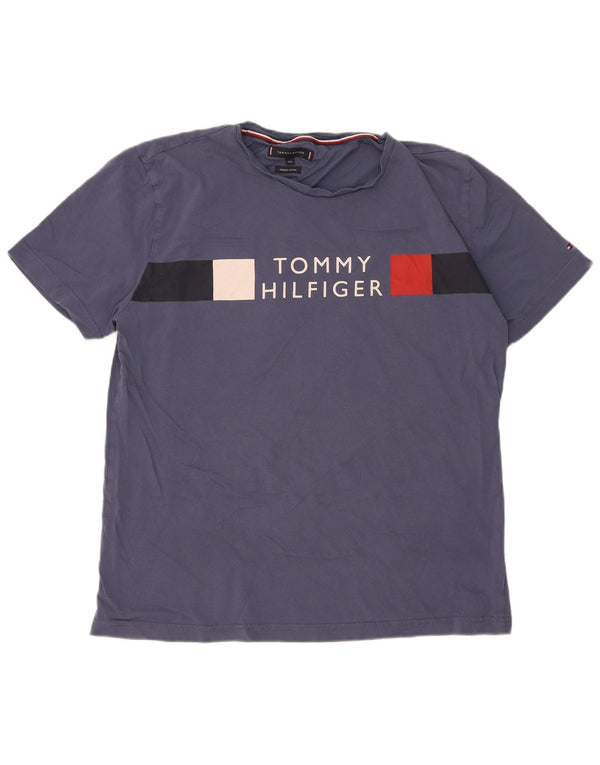T-shirt grafica da uomo Tommy Hilfiger Top 2XL cotone color block blu navy