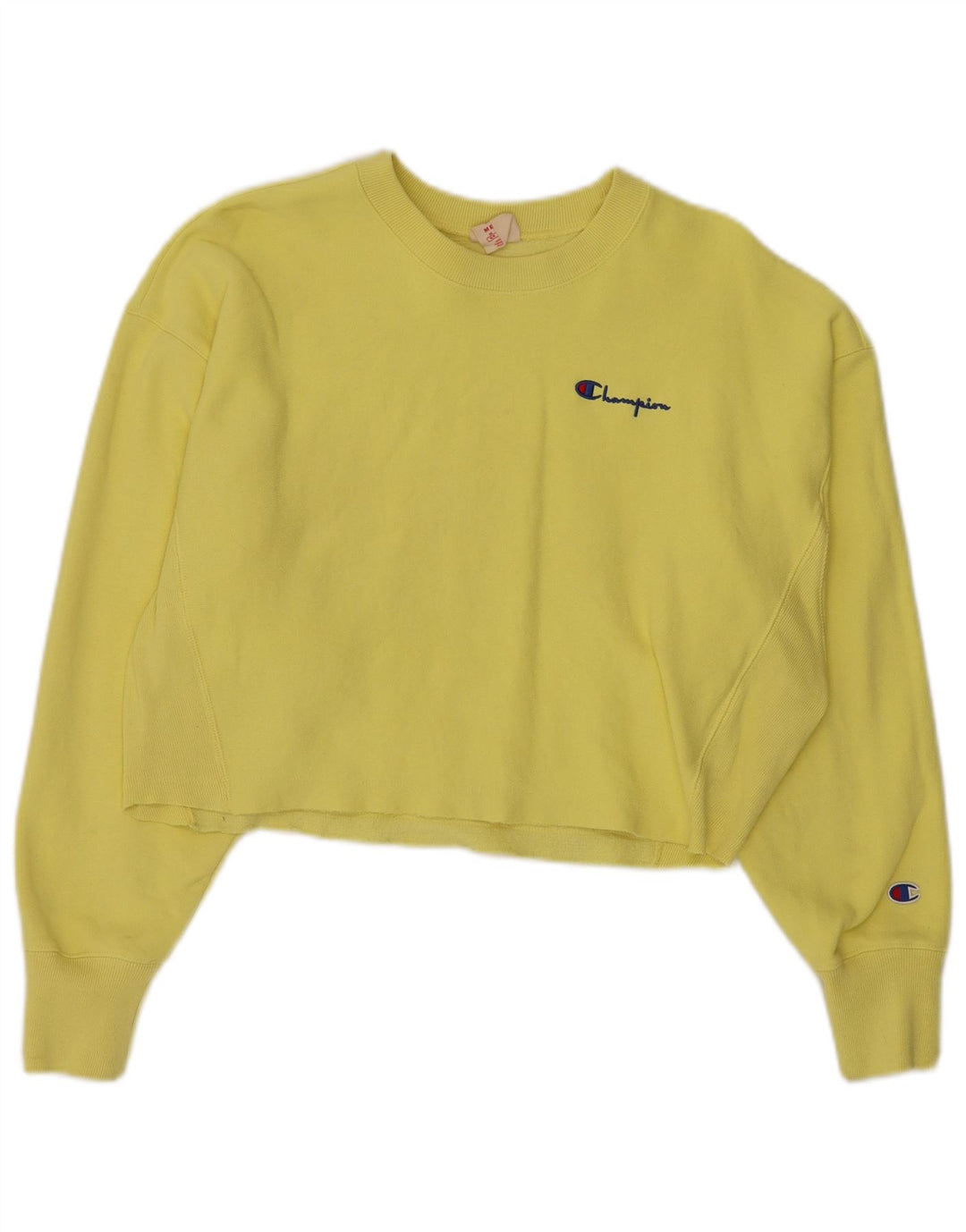 CHAMPION Donna Reverse Weave Crop Felpa Maglione UK 14 Giallo Medio