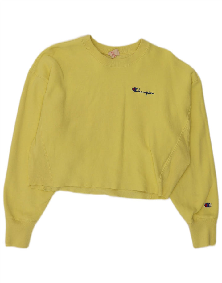 CHAMPION Donna Reverse Weave Crop Felpa Maglione UK 14 Giallo Medio