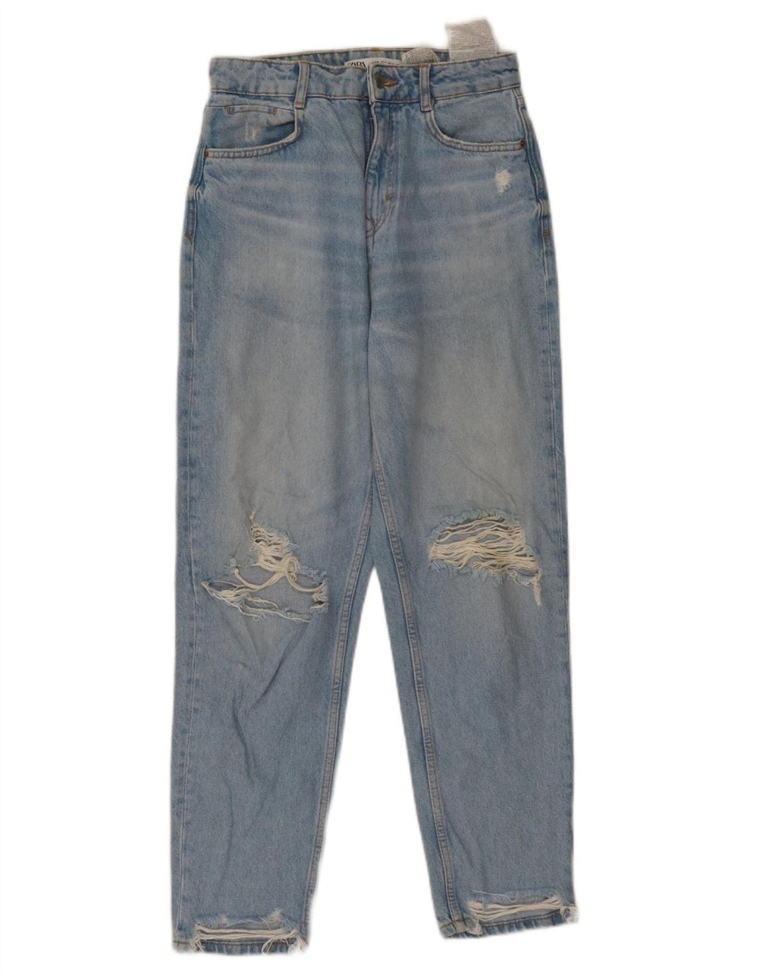Jeans affusolati a vita alta effetto consumato ZARA da donna EU 36 XS W26 L27 Blu