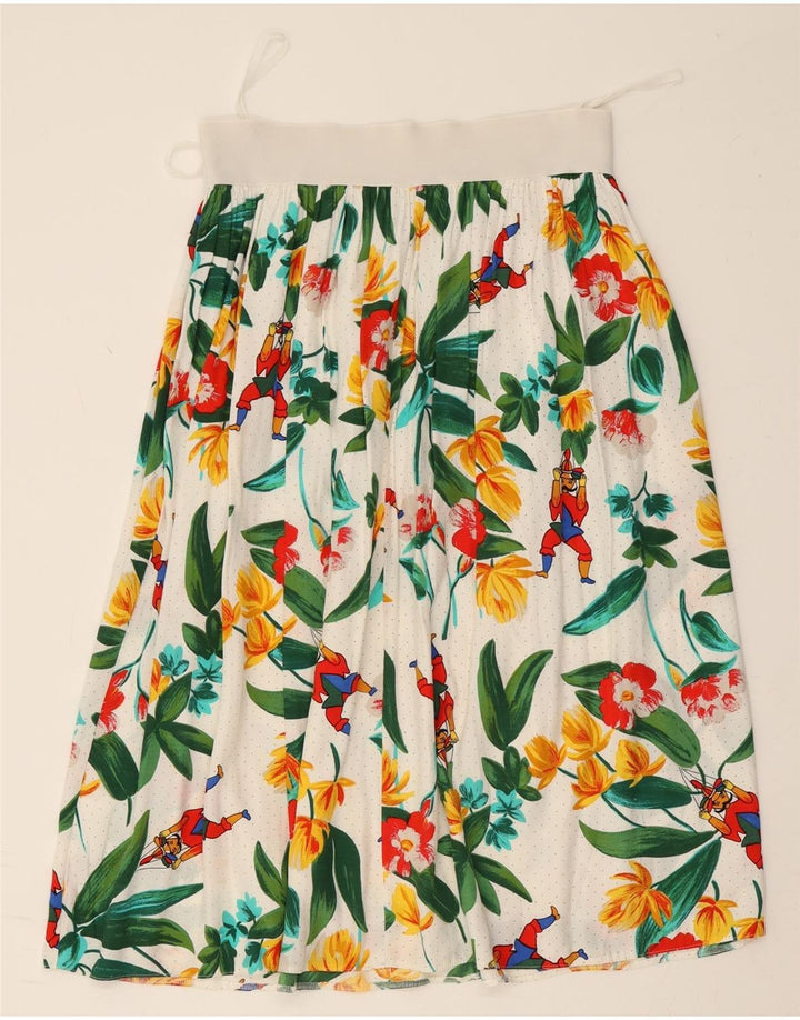 VINTAGE Womens A-Line Skirt W30 Medium White Floral Viscose Vintage Vintage and Second-Hand Vintage from Messina Hembry 