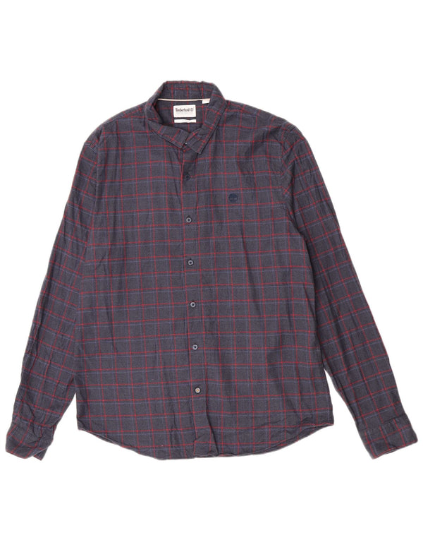 Timberland Camicia da uomo slim fit in flanella di cotone a quadri blu navy grande