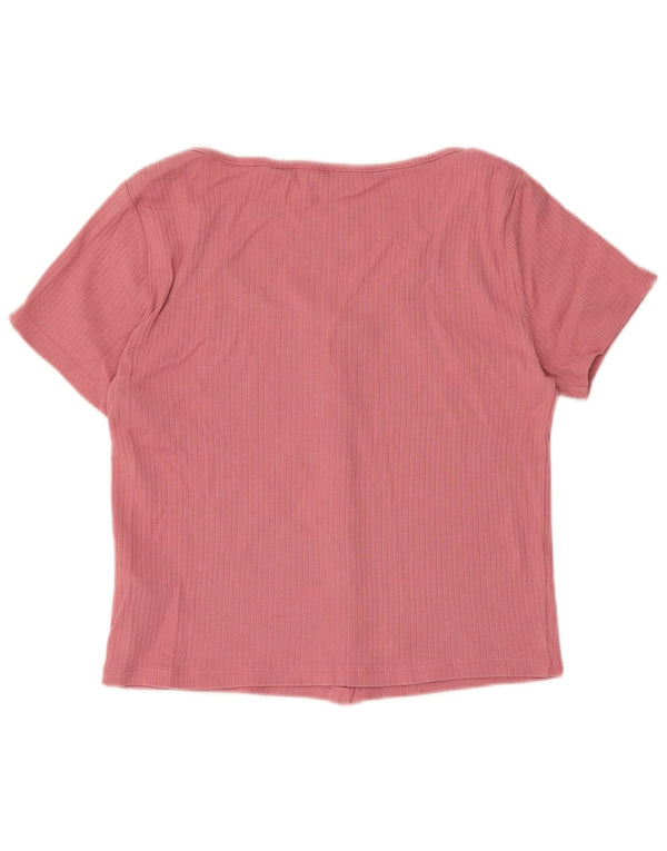 Levi's Donna Crop Manica Corta Camicia Camicetta UK 14 Grande Cotone Rosa
