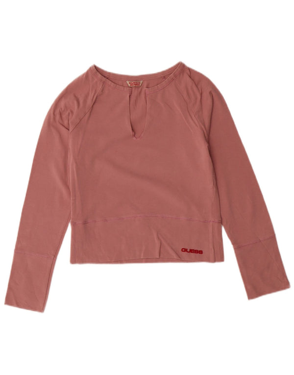 GUESS Top corto da donna a maniche lunghe UK 12 Cotone rosa medio