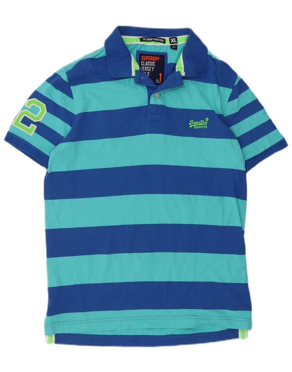 Polo da uomo con vestibilità classica grafica Superdry XL in cotone a righe blu