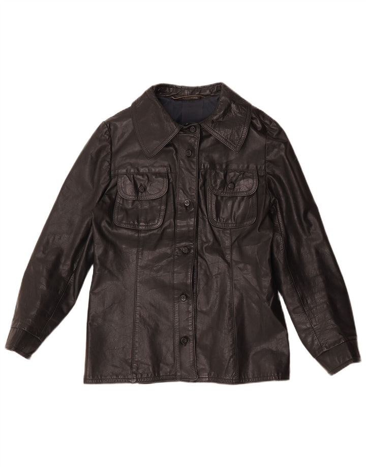 Giacca in pelle da donna vintage IT 44 media in pelle nera