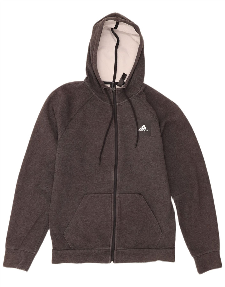 Maglione con cappuccio e zip Adidas da uomo piccolo in cotone grigio