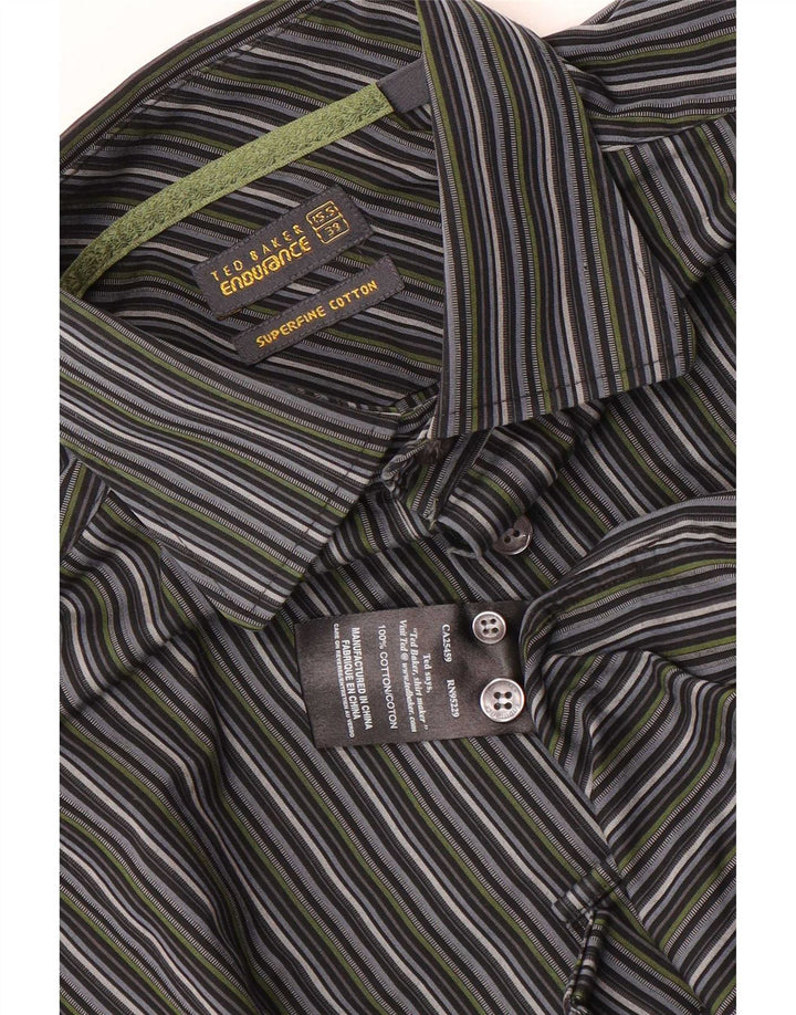 Camicia da uomo Ted Baker taglia 39 15 1/2 cotone gessato grigio medio