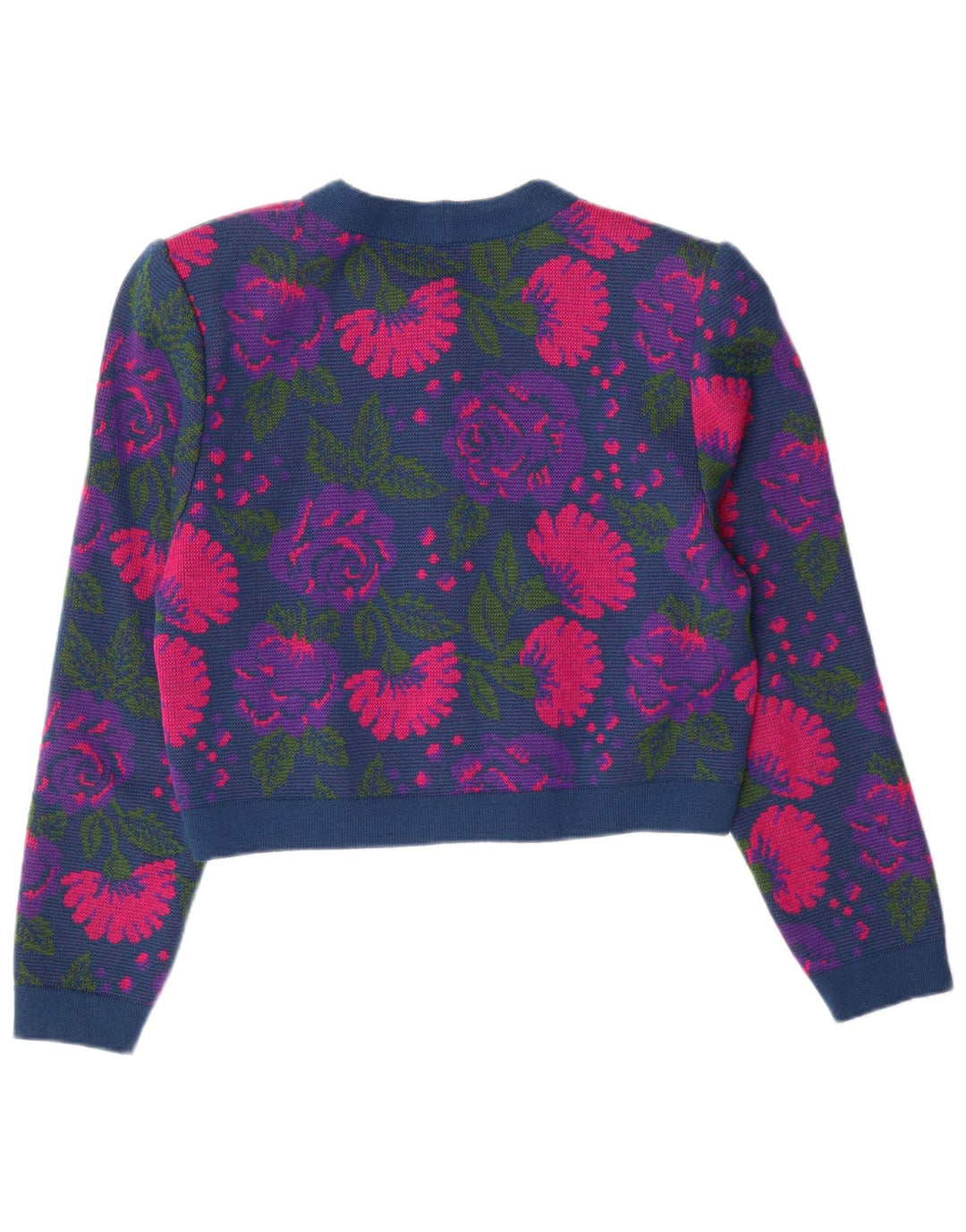 VINTAGE Set da donna 3 pezzi IT 46 Large W26 Lana vergine floreale blu navy