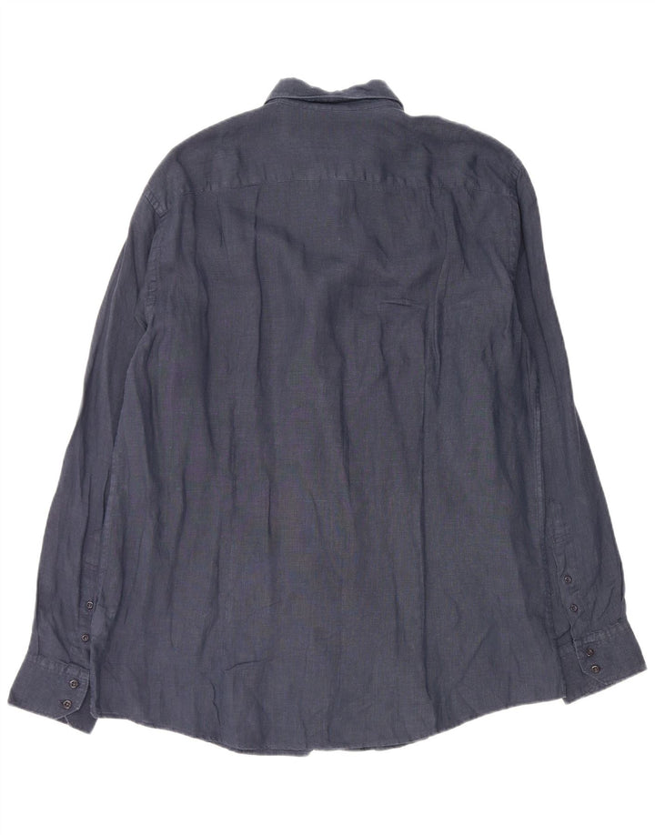 Camicia TRUSSARDI Uomo Taglia 43 Large Lino Blu Navy