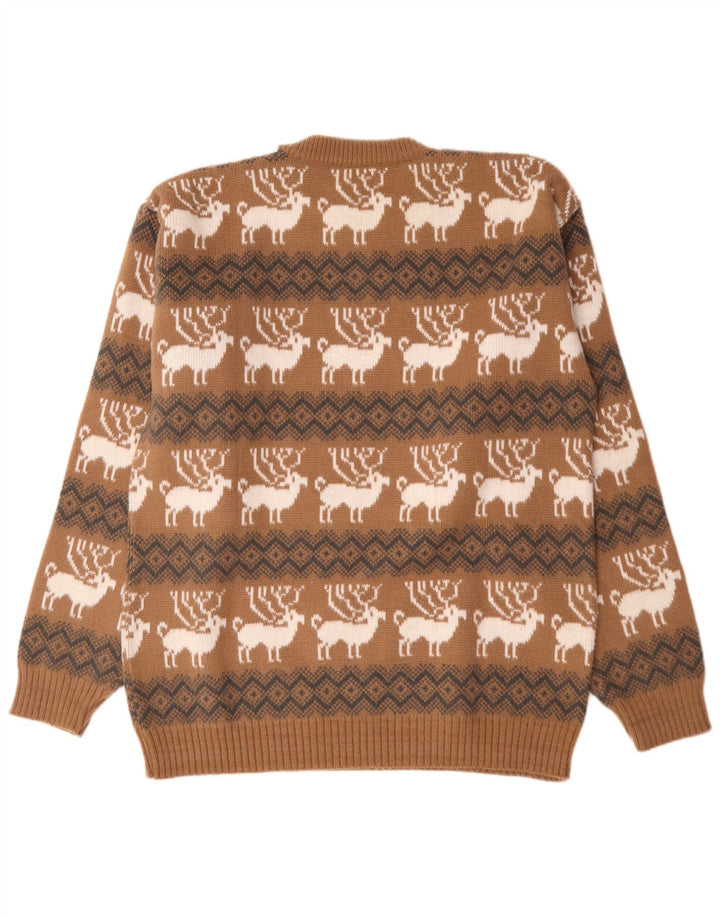 Maglione maglione girocollo da uomo vintage grande marrone Fair Isle