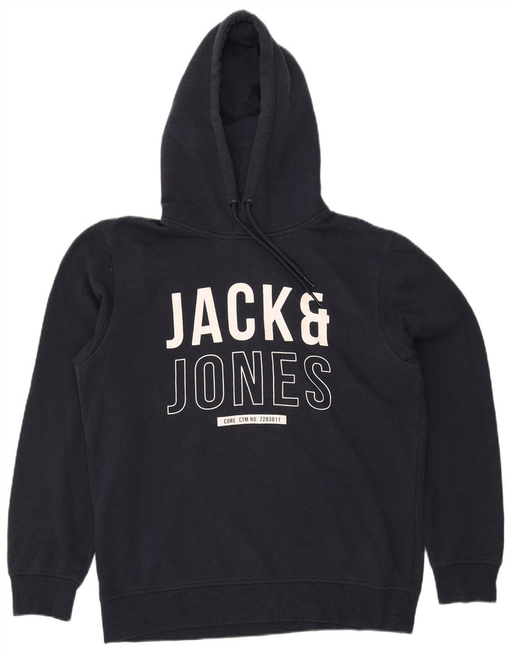 JACK & JONES Felpa con cappuccio grafica da uomo grande in poliestere blu navy