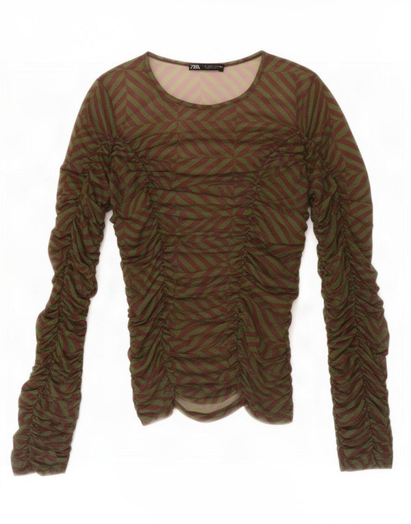 Top Zara da donna a maniche lunghe UK 8 Small verde geometrico