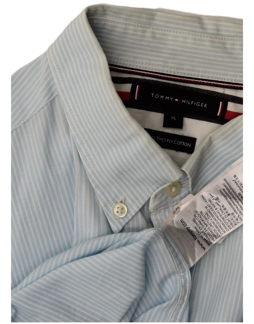 Camicia da uomo Tommy Hilfiger XL blu gessato in cotone