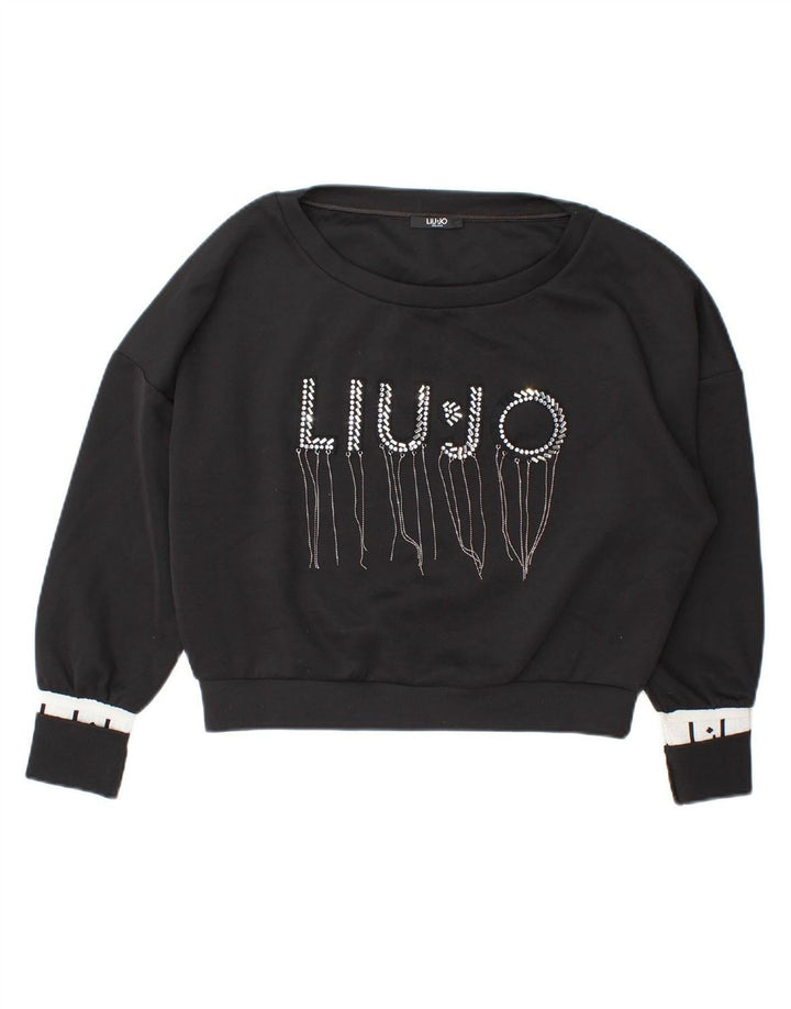 LIU JO Womens Oversized Graphic Sweatshirt Jumper UK 10 Small Black