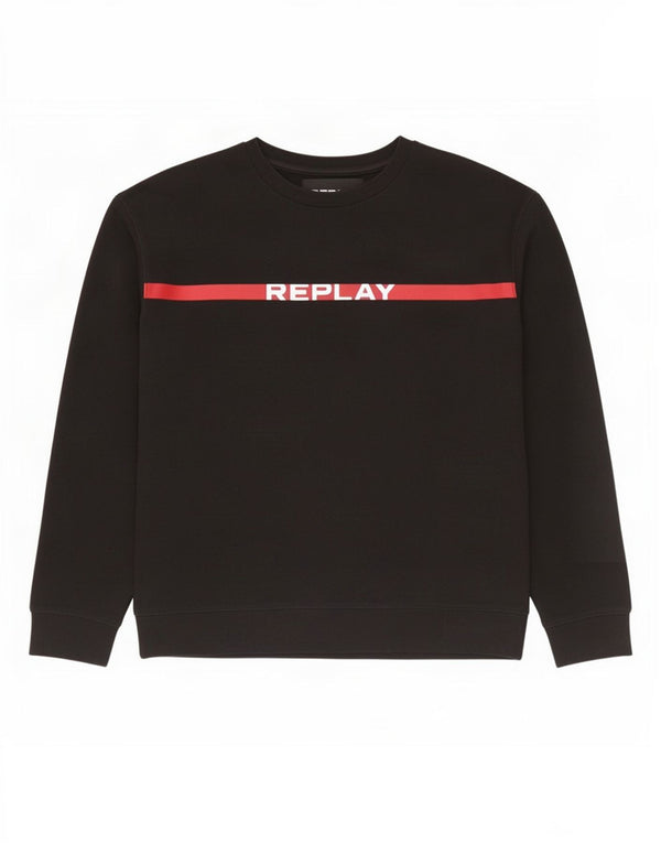 Replay Mens Graphic Sweatshirt Jumper Large Black Colourblock Cotton
