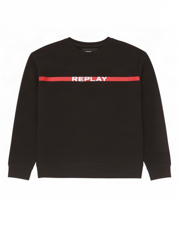 Replay Felpa grafica da uomo Maglione grande in cotone color block nero