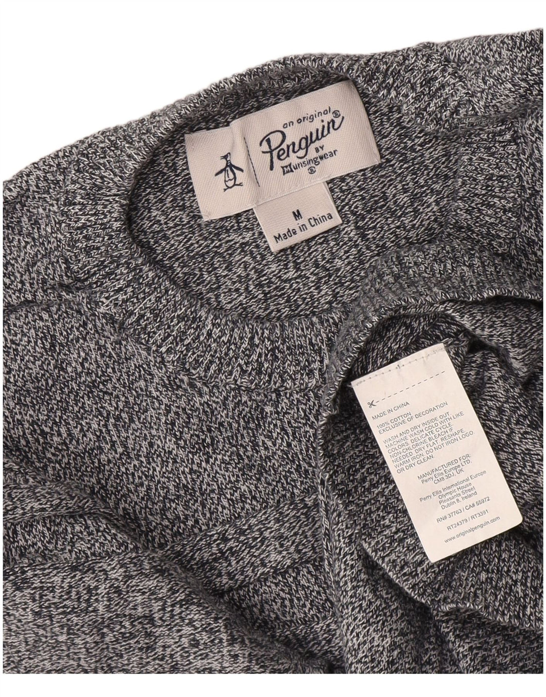 Maglione da uomo girocollo Penguin in cotone chiazzato grigio medio