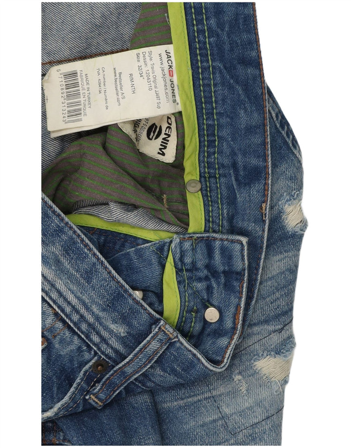Jeans dritti invecchiati da uomo Jack & Jones W32 L34 cotone patchwork blu