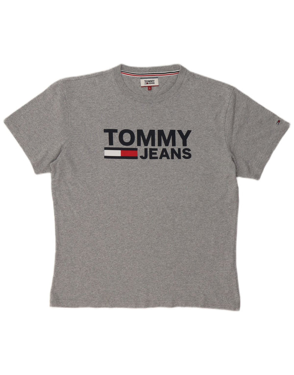 TOMMY HILFIGER T-shirt grafica da uomo Top grande in cotone grigio
