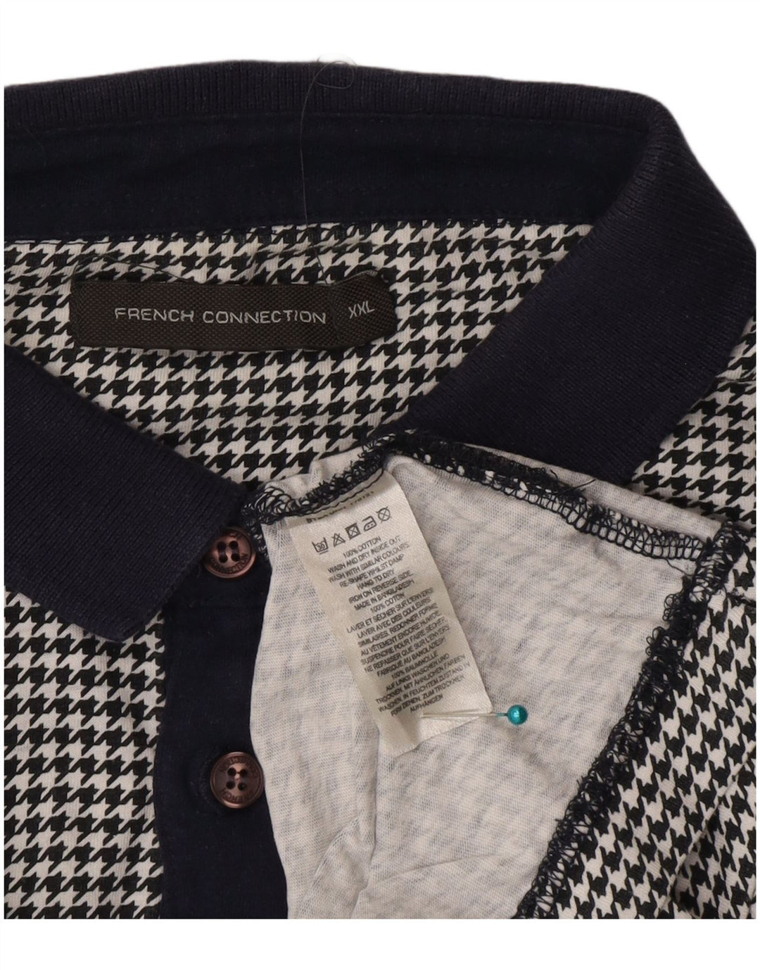 Polo da uomo French Connection 2XL cotone pied de poule nero