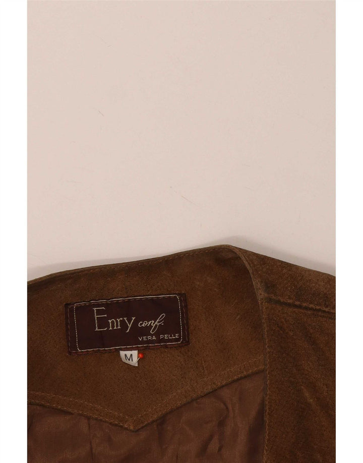 Gilet multiuso in pelle scamosciata vintage da uomo UK 38 in pelle marrone medio