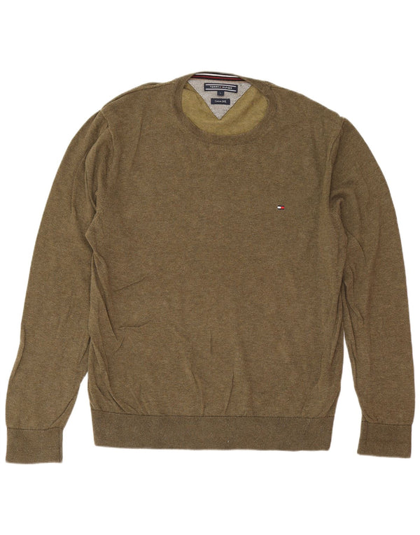 Tommy Hilfiger Mens Crew Neck Jumper Sweater Large Khaki Cotton