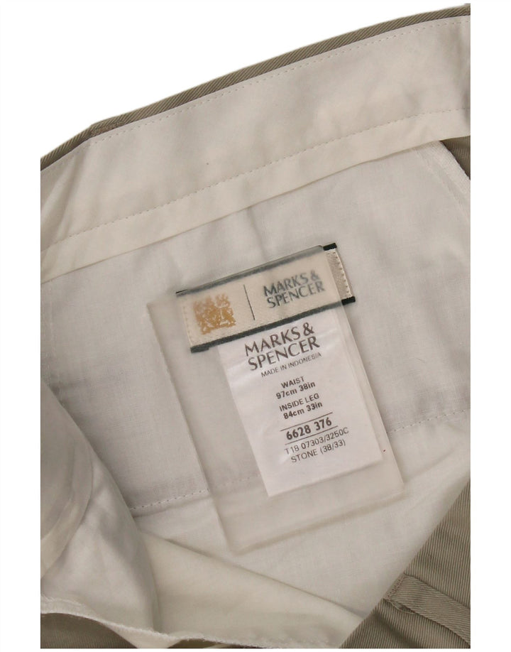 Pantaloni da abito con pegging da uomo Marks & Spencer W38 L33 Poliestere beige