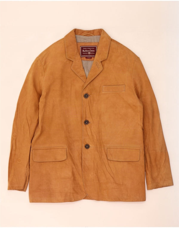 Giacca blazer in pelle scamosciata da uomo a 3 bottoni Marlboro Classics UK 42 XL in pelle beige