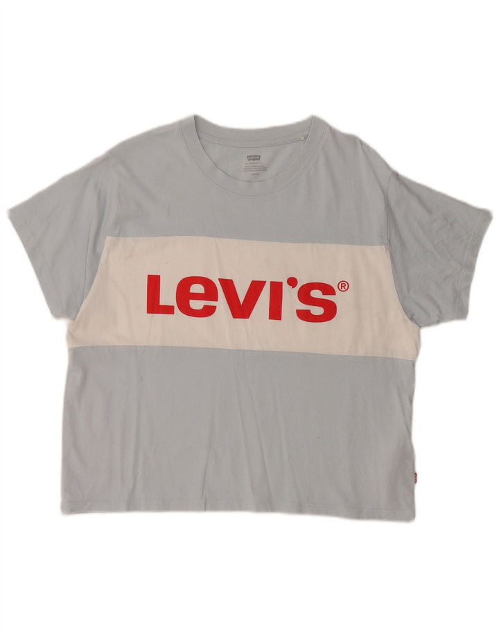 LEVI'S T-shirt grafica oversize da donna Top UK 10 Small Blu Colourblock