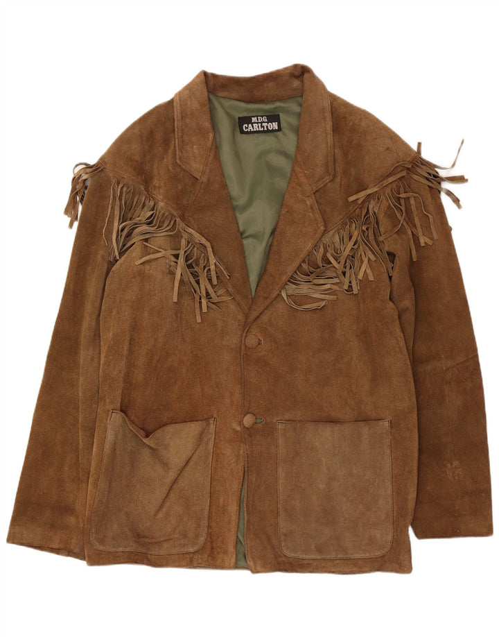 Giacca blazer vintage da uomo in pelle scamosciata a 2 bottoni IT 50 grande marrone