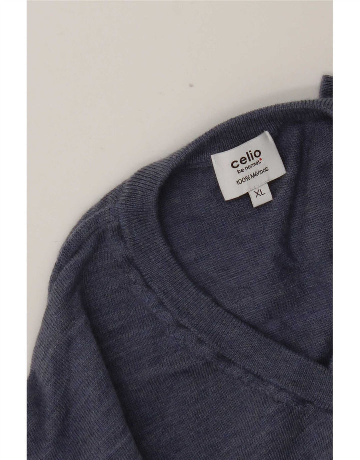 Maglione da uomo con scollo a V Celio XL in lana merino screziata blu