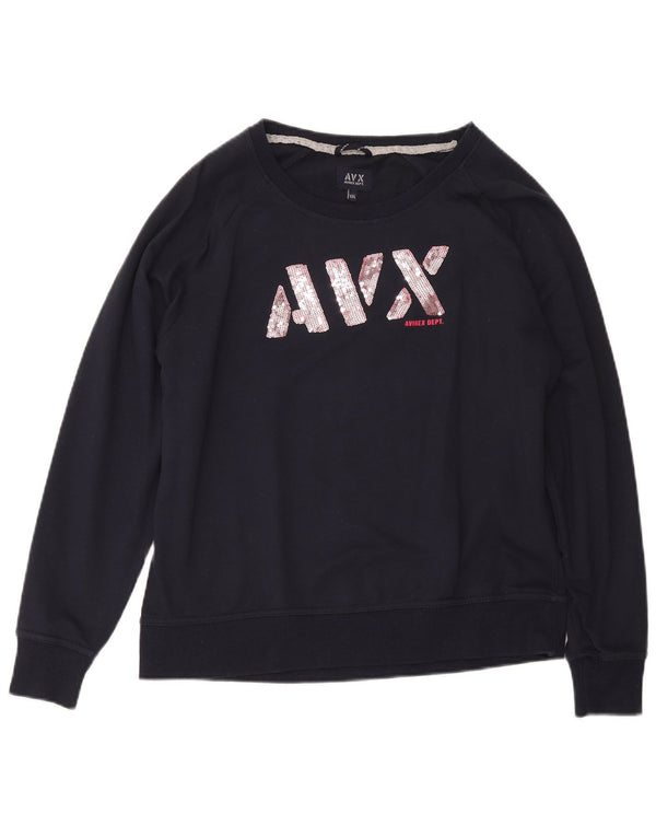Felpa grafica da donna Avirex Maglione UK 20 2XL Cotone blu navy
