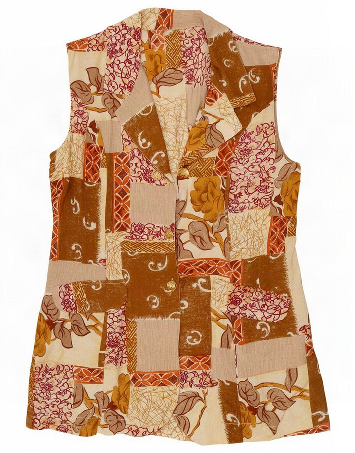 Gilet vintage da donna UK 12 Patchwork beige medio