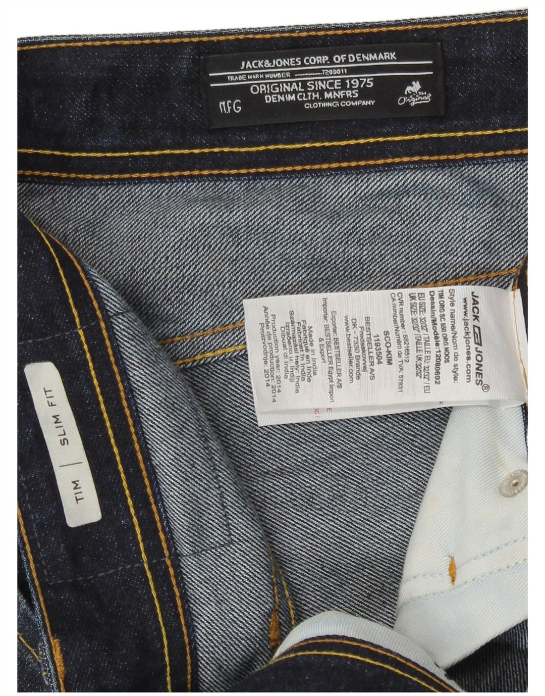 Jack & Jones Uomo Tim Slim Jeans W32 L32 Cotone Blu Navy