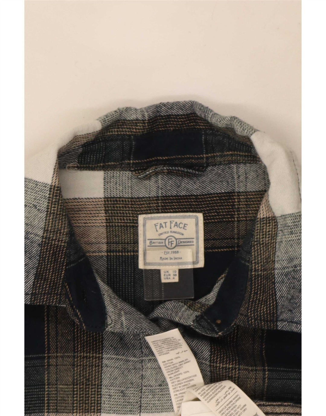 Camicia di flanella oversize da donna Fat Face UK 10 Piccolo cotone a quadri grigi