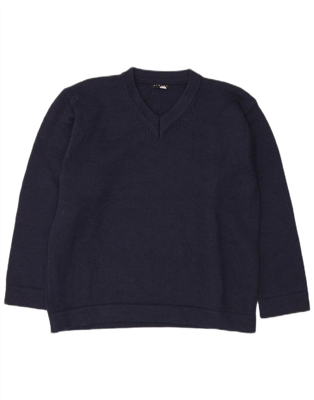Maglione da uomo SISLEY con scollo a V, grande, in lana blu navy